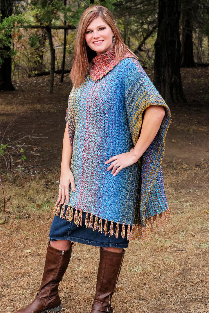 Colorful Crochet Tweed Poncho Pattern Looks Woven