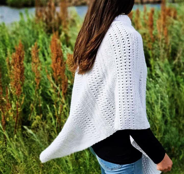 Crochet White Rectangle Poncho - Step By Step Instructions
