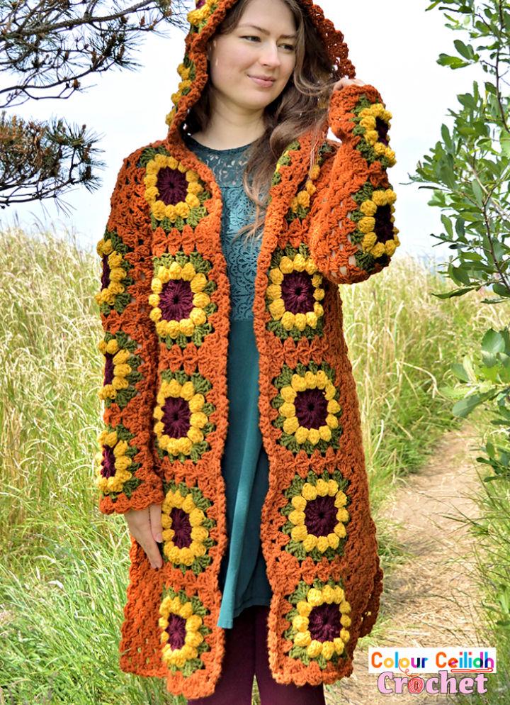 Crocheted Sunflower Granny Square Cardigan