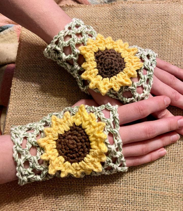 Easy Crochet Sunflower Fingerless Glove Pattern