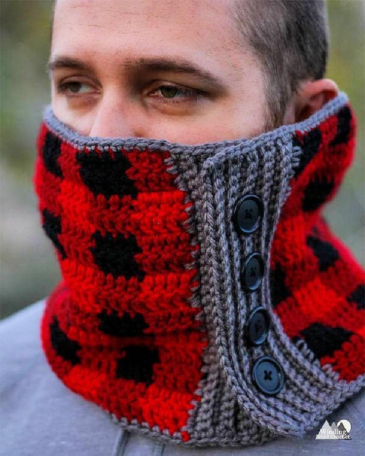 Free Crochet Buttoned Plaid Cowl Pattern