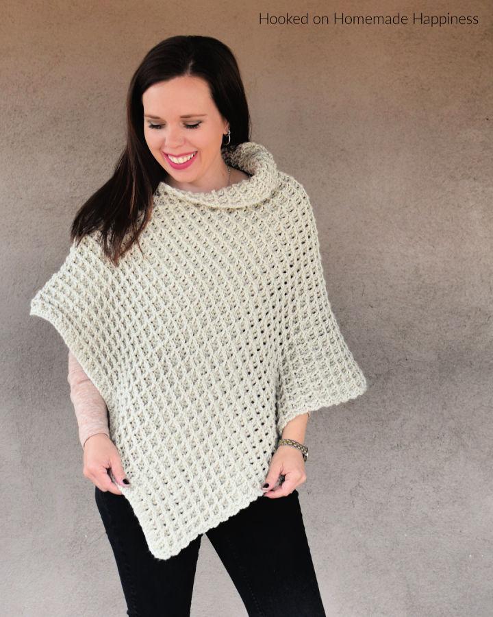 Free Crochet Waffle Stitch Poncho Pattern