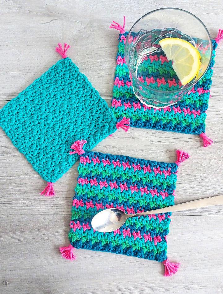  Funky Crochet Square Coaster - Free Pattern