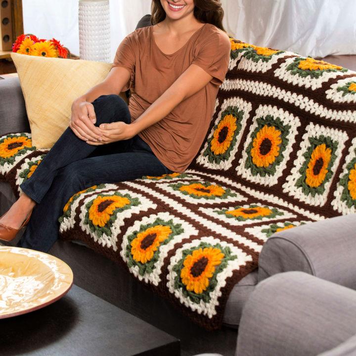 Large Crochet Sunflower Throw Pattern