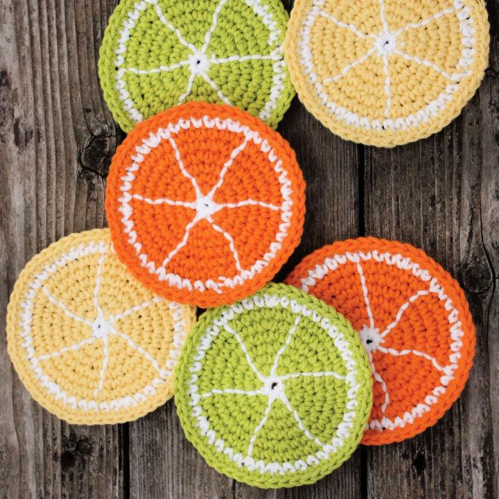 Cute Crochet Citrus Slice Coasters - Free Pattern