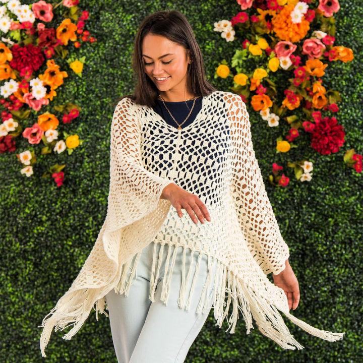 Cute Crochet V-neck Cover Up Poncho Pattern