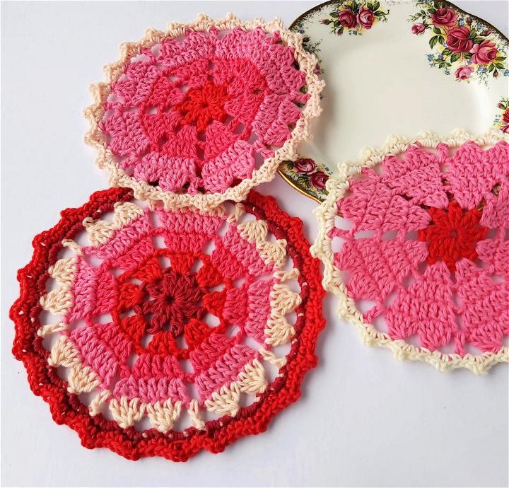 Vintage Crochet Heart Coaster Pattern