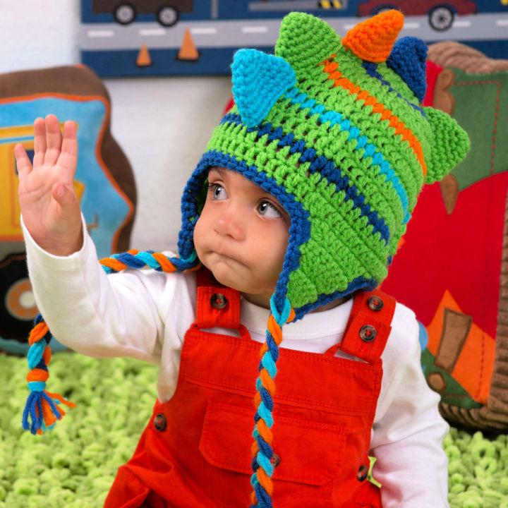 Beautiful Crochet Dino Stripes Baby Hat Pattern