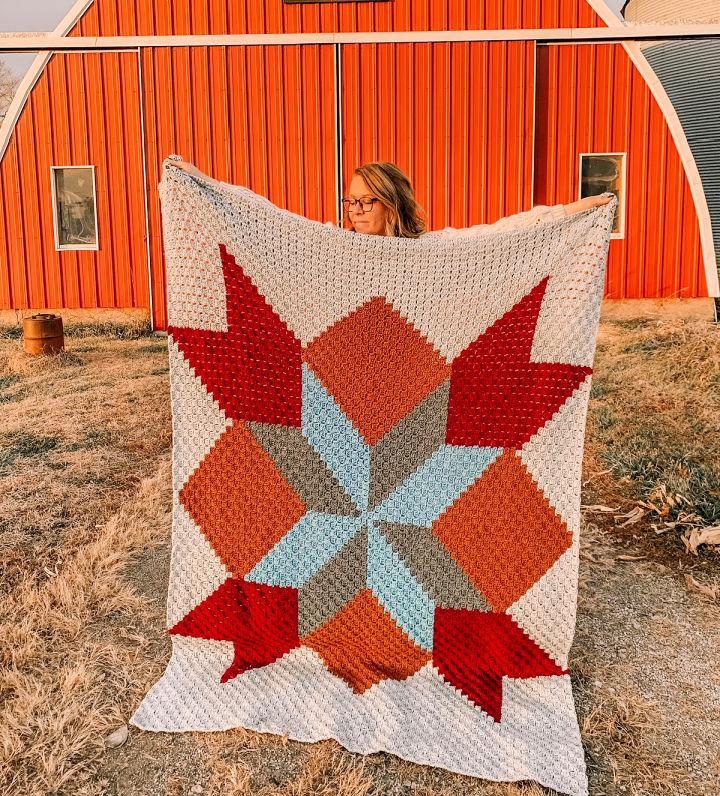 C2C Crochet Barn Quilt Blanket - Step By Step Instructions