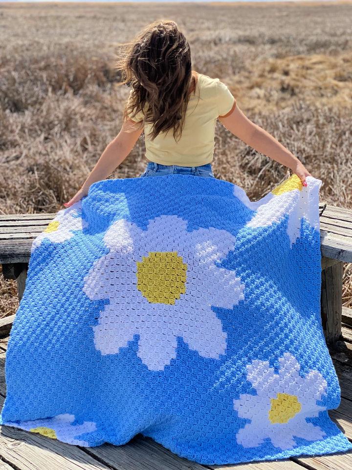 Lovely C2C Crochet Daisy Day Throw Pattern