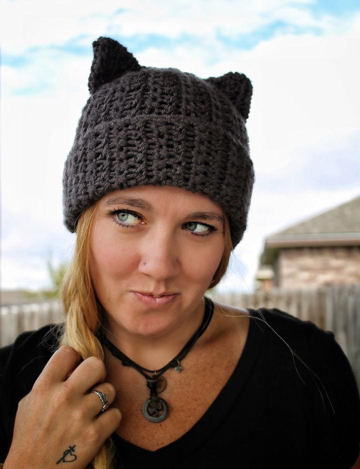 Cat Ear Crochet Beanie From Rectangle