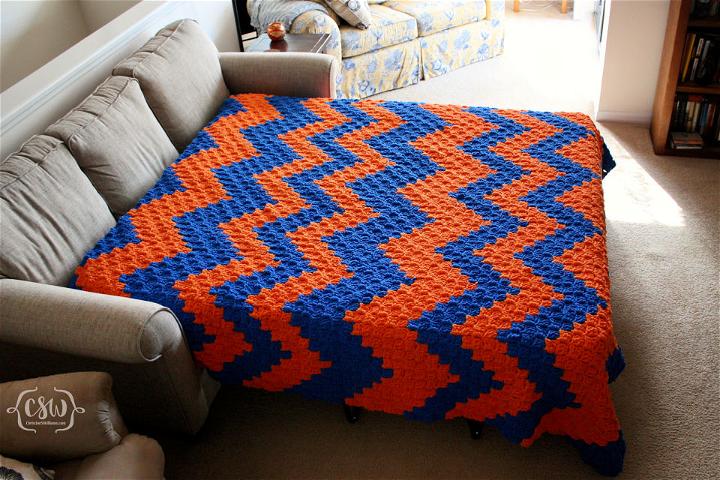 Chunky C C Chevron Blanket Using Bernat Blanket Yarn