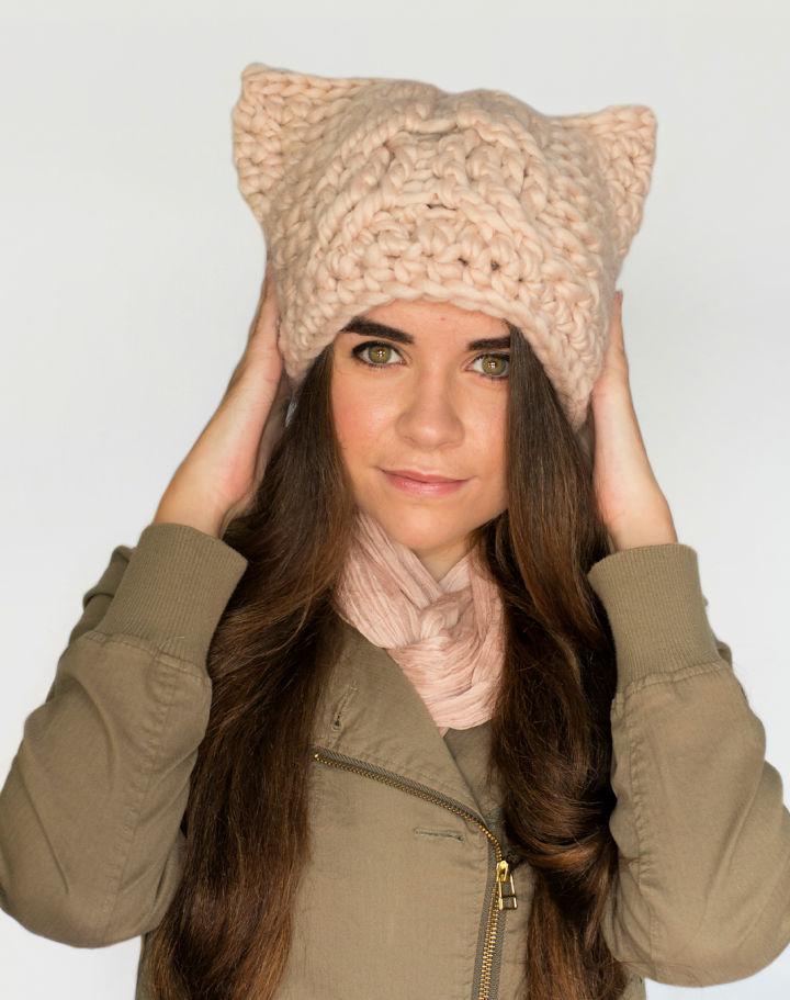Crochet Chunky Cabled Cat Hat Pattern