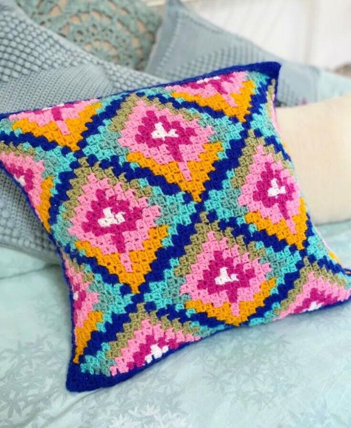 Colorful C2C Crochet Geometric Pillow Pattern