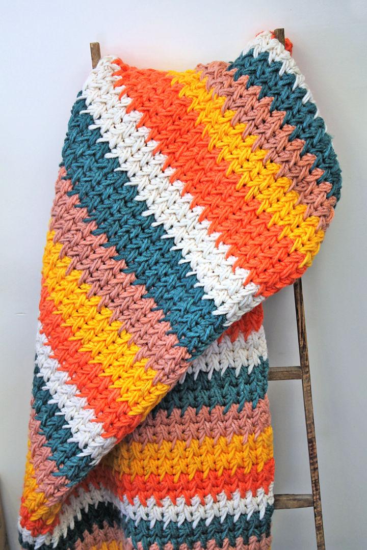 Colorful Chunky Stripe Crochet Blanket Pattern
