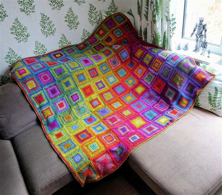 Colorful Crochet Rainbow Squares Boho Blanket Pattern