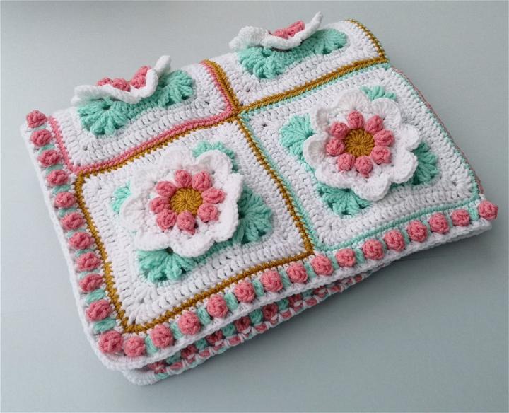 Cool Crochet Baby Girl Blanket With 3D Flowers
