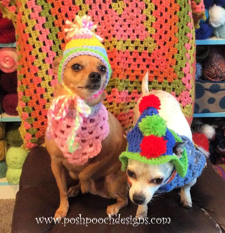 Crochet Birthday Dog Hat With Pom Poms