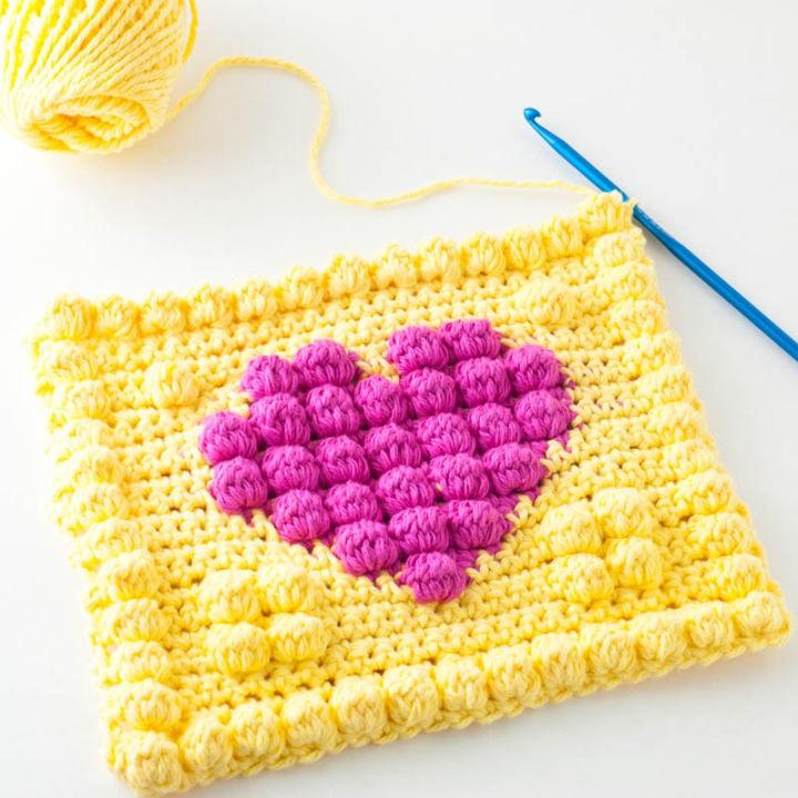 Crochet Bobble Heart Potholder Pattern