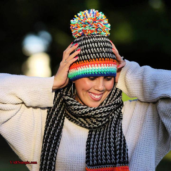 Crochet Boho Pom Pom Hat Pattern for Ladies