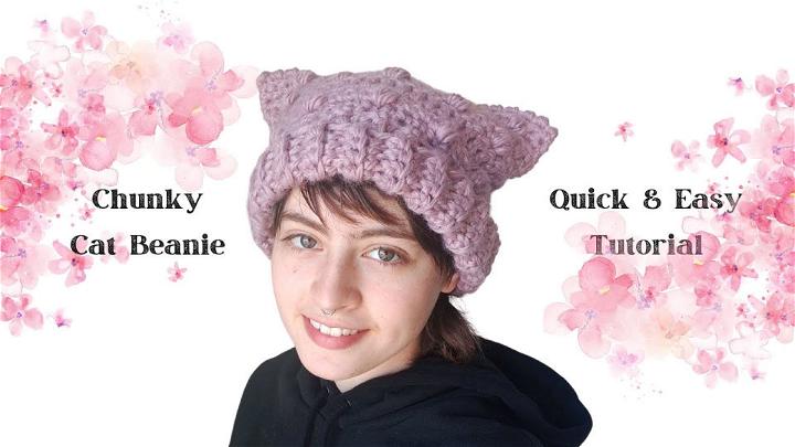 Crochet Chunky Pebble Cat Beanie Idea