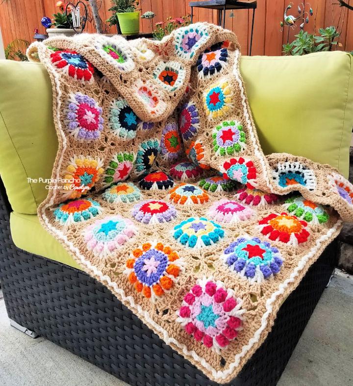 Crochet Flower Pop Granny Square Blanket Pattern