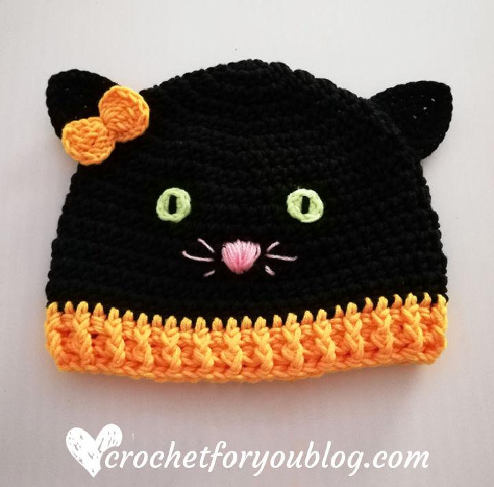 Crochet Halloween Black Cat Hat Pattern