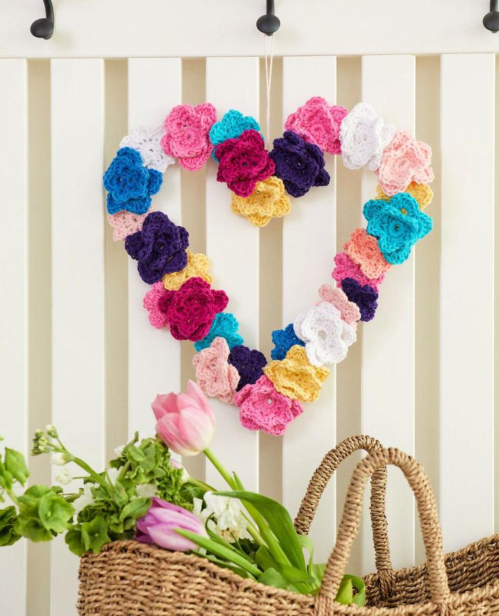 Crochet Heart Flower Wreath - Free Pattern