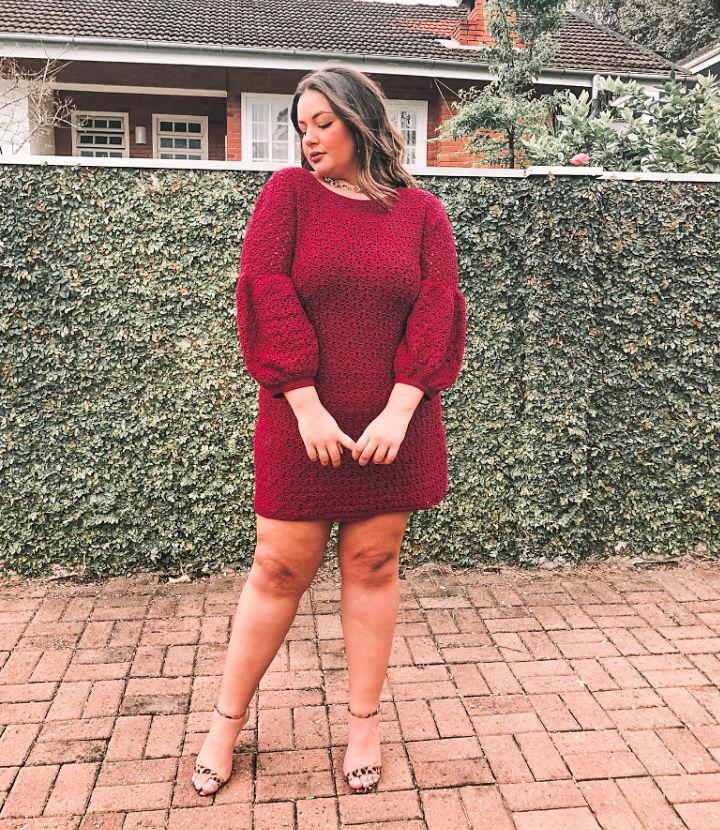 Crochet Long Puff Sleeves Dress Pattern