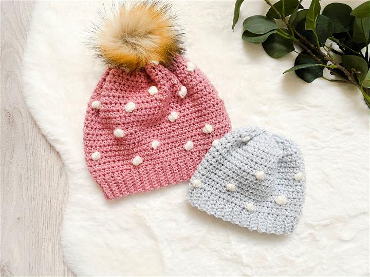Crochet Mommy and Me Bobble Beanie Pattern Diagram