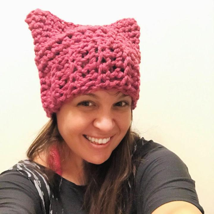 Crochet Pink Cat Hat for Humans
