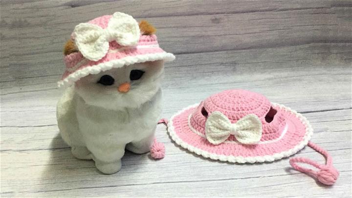 Pretty Crochet Pink Cat Hat With a White Bow