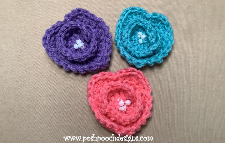 Free Crochet Spiral Rose Hearts Pattern