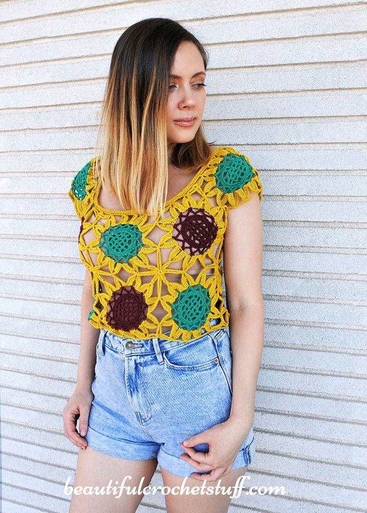 Crochet Sunflower Lace Cropped Tank Top Pattern