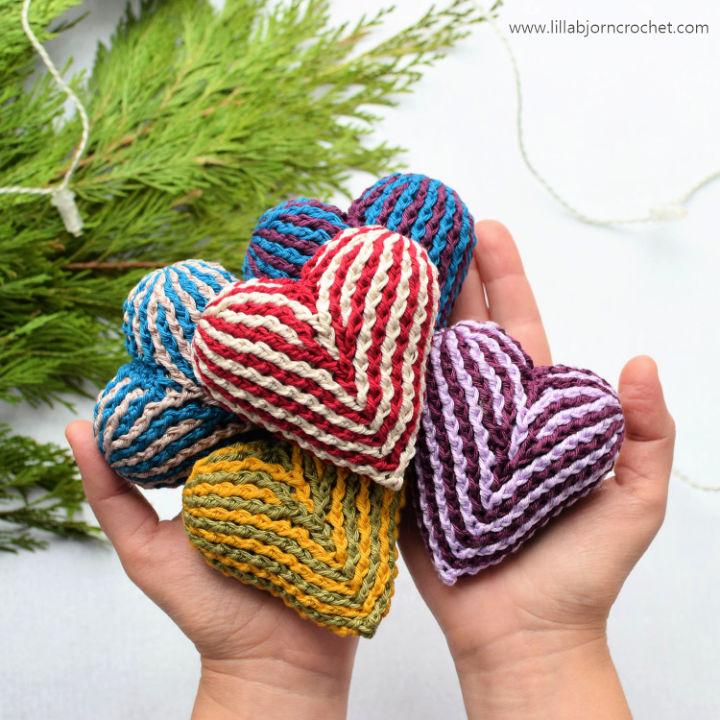 Crocheted Brioche Hearts - Free Pattern