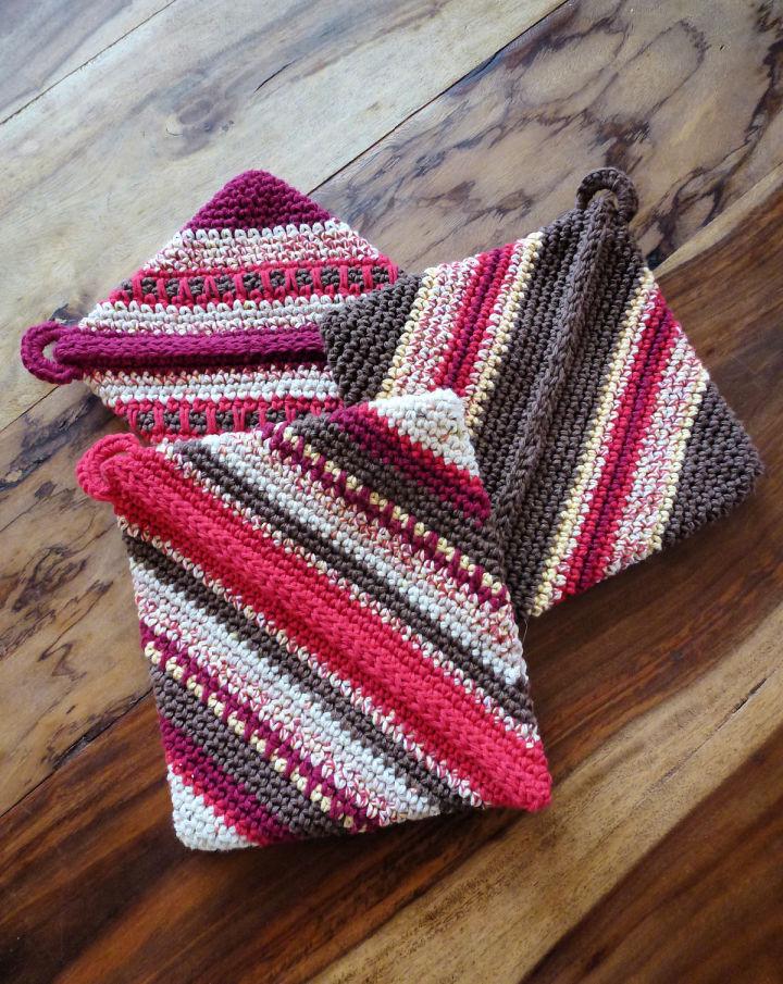 Crocheted Double Sided Diagonally Potholder Pattern