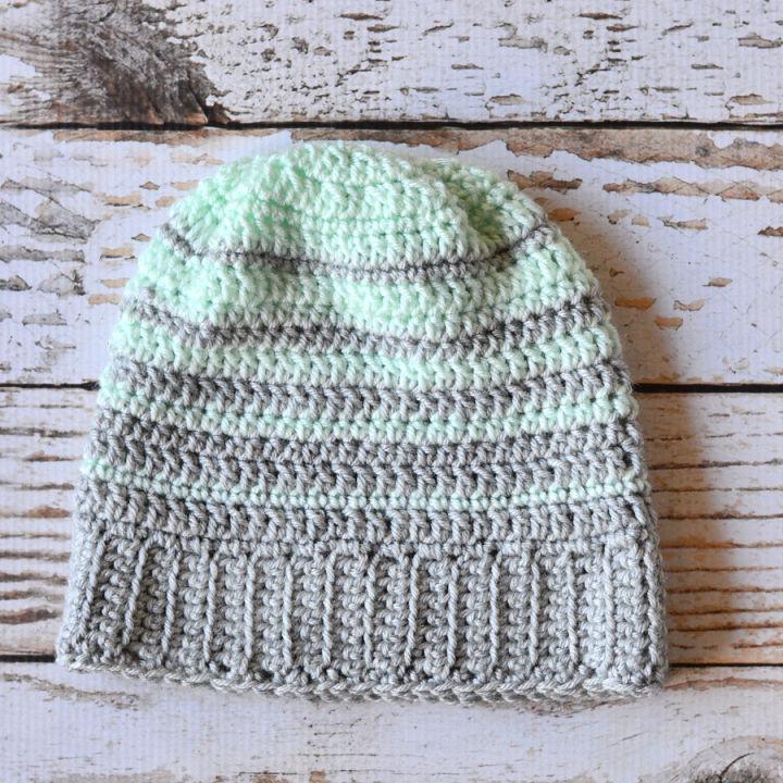 Crocheted Striped Hipster Slouchy Beanie Pattern