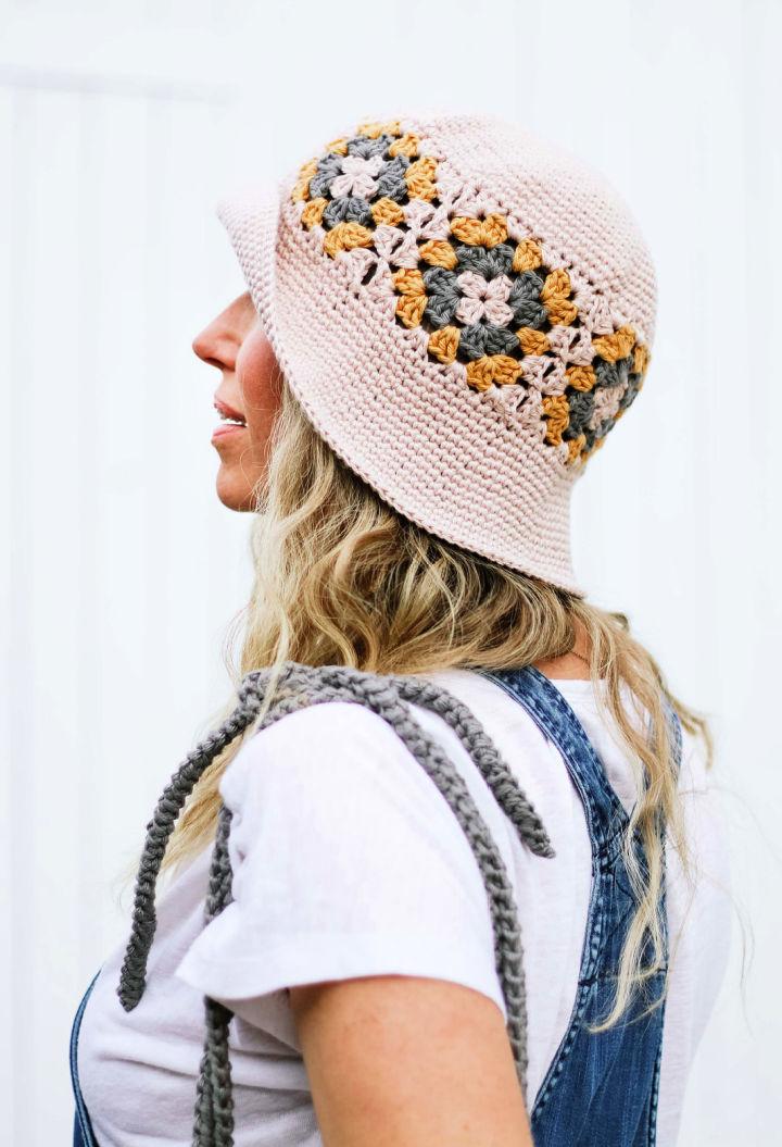 Granny Square Crochet Bucket Hat Pattern