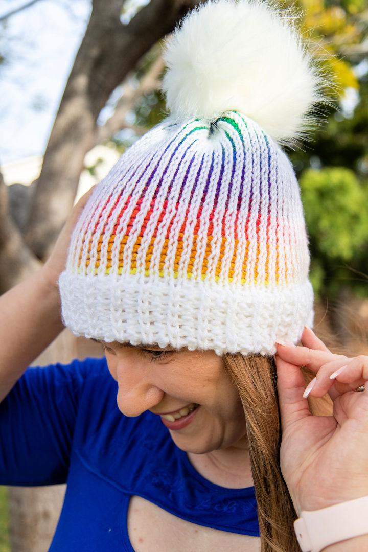 Hidden Rainbow Tunisian Crochet Reversible Hat Pattern