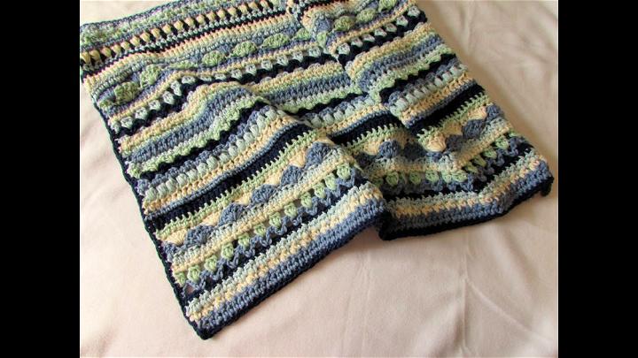 Solid Color Crochet Mixed Stripe Blanket Pattern