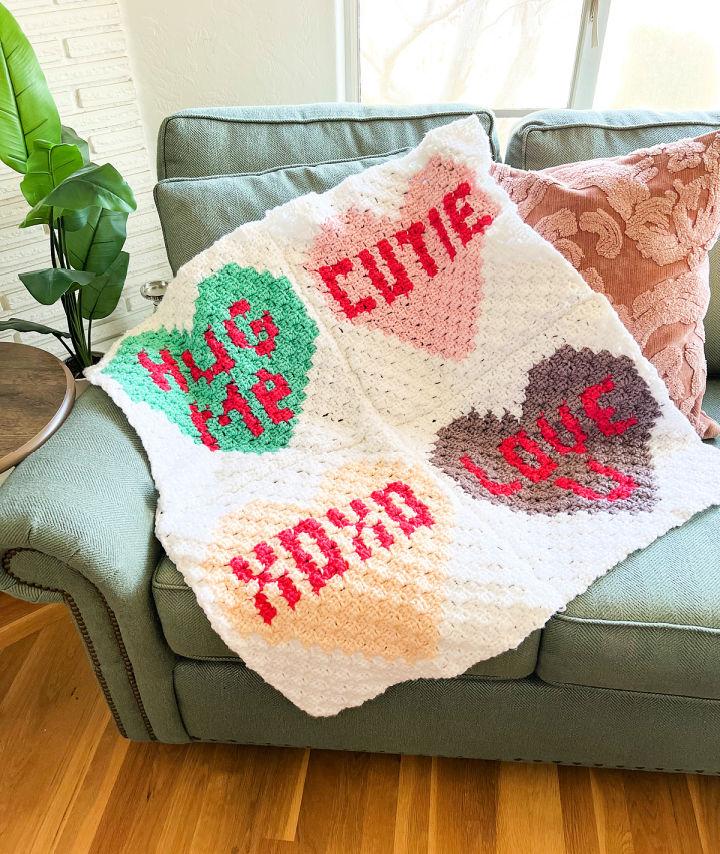 C2C Crochet Conversation Heart Blanket Pattern