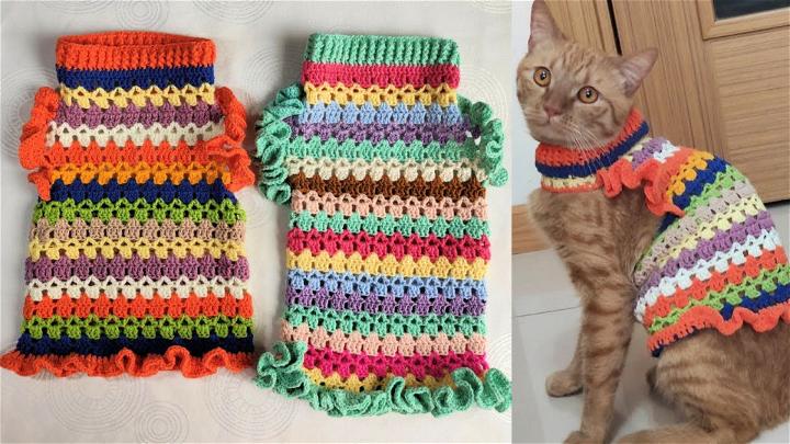 Colorful Crochet Cat Sweater Free Pattern