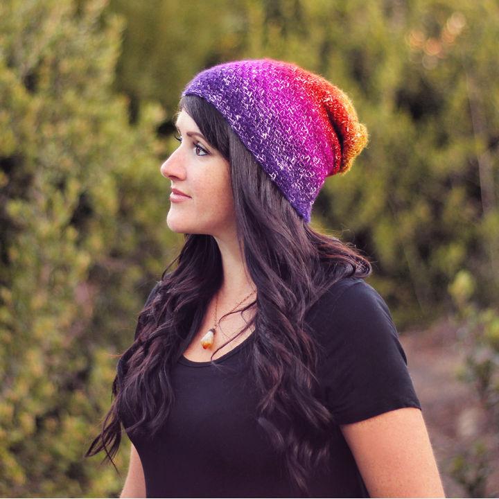 Colorful Crochet Ombre Slouchy Beanie Free Pattern