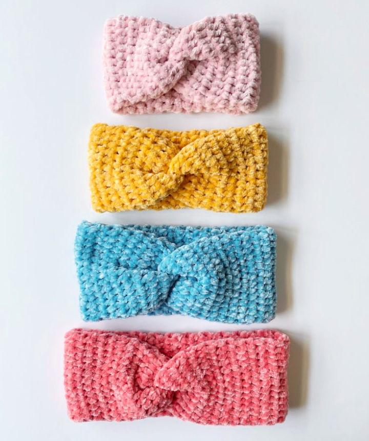 Colorful Crochet Velvet Twist Baby Headbands Pattern