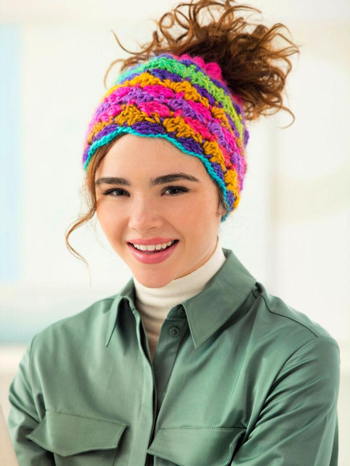 Crochet Drawstring Messy Bun Hat With Hole for Ponytails