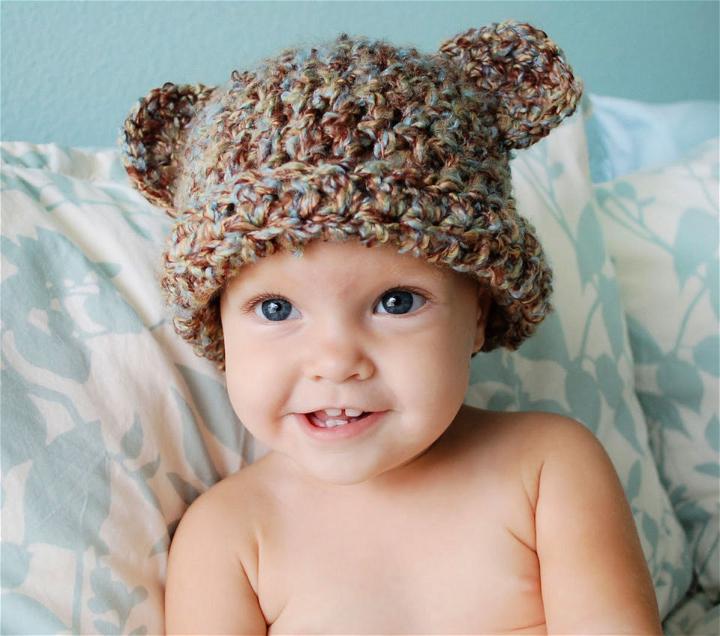 Simple Crochet Fuzzy Bear Hat With Ears