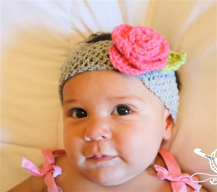 Crochet Glamas Stretchy Rose Baby Headband Pattern