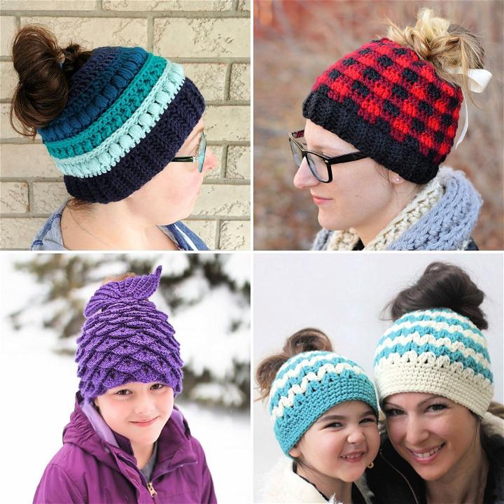 30 Free Crochet Messy Bun Hat Patterns - Blitsy