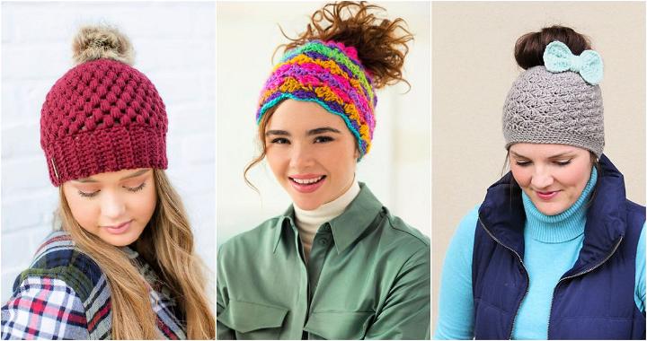 30 Free Crochet Messy Bun Hat Patterns - Step by Step Pattern Instructions