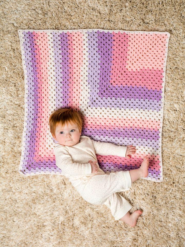 Crochet Mitered Granny Baby Boy Blanket Pattern